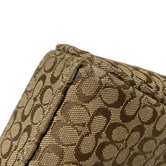 Auth COACH Mini Signature - Dark Brown Beige Jacquard Leather Pouch - Picture 10 of 11